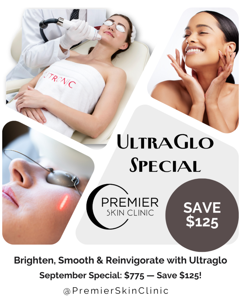 UltraGlo Brighten, Smooth & Reinvigorate with Ultraglo The seasons are changing – give your skin a fresh start with our Ultraglo laser treatment package to brighten your complexion, soften fine lines and wrinkles, and stimulate collagen and elastin for firmer, healthier-looking skin. This special package includes a NOON Aesthetics Brightening Kit featuring pharmaceutical-grade skincare to help brighten skin and improve the appearance of pigmentation; PLUS post-laser microdermabrasion one week after your Ultraglo treatment! September Special: $775 — Save $125!